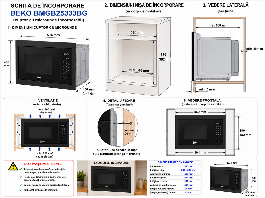 Cuptor cu microunde incorporabil cu grill Beko BMGB25333BG