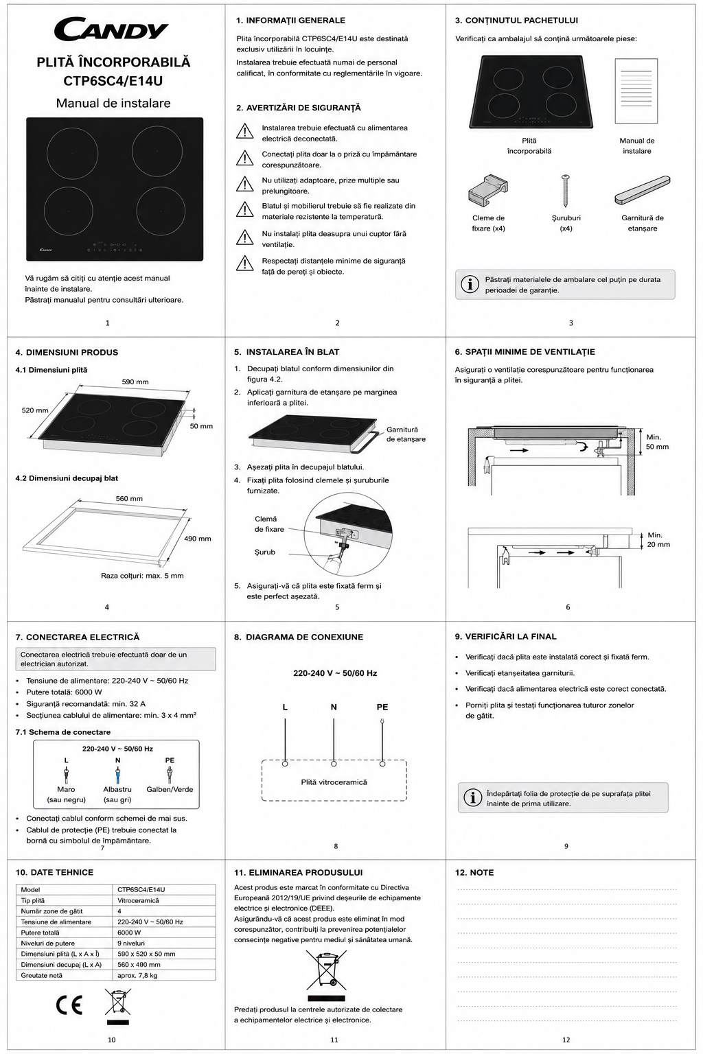 Plită încorporabilă Candy CTP6SC4/E14U