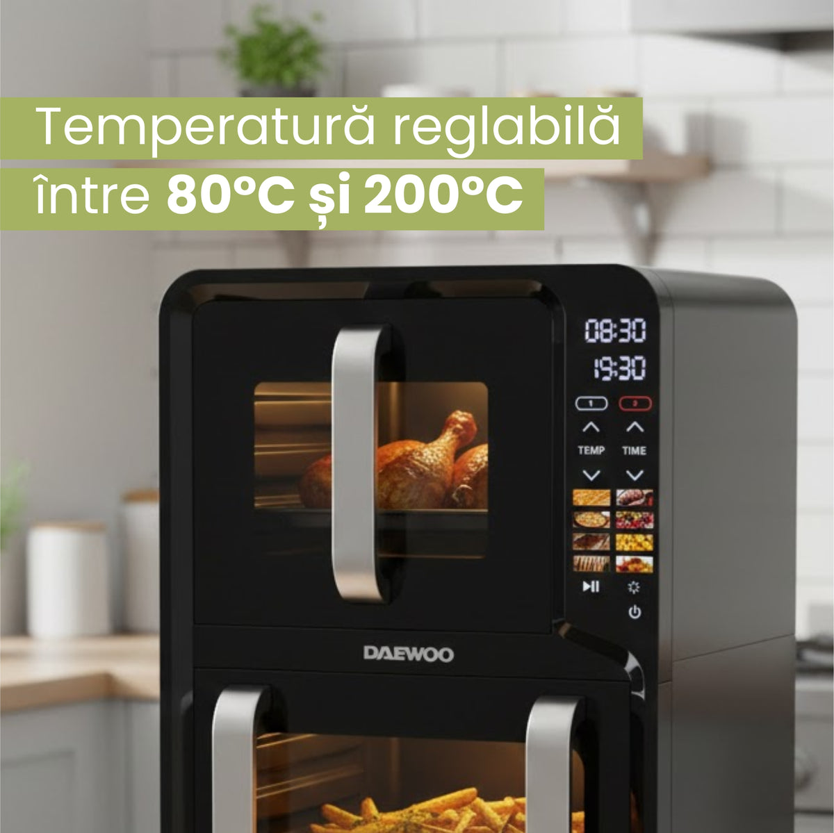 Friteuză cu aer cald dublă Daewoo DAF2X1100UDB