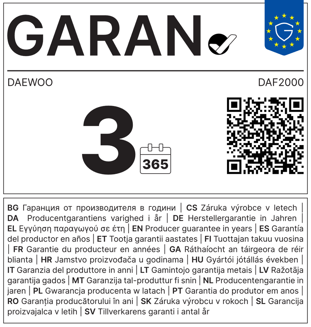 Eticheta GARAN – garanție comercială de durabilitate oferită de producător
