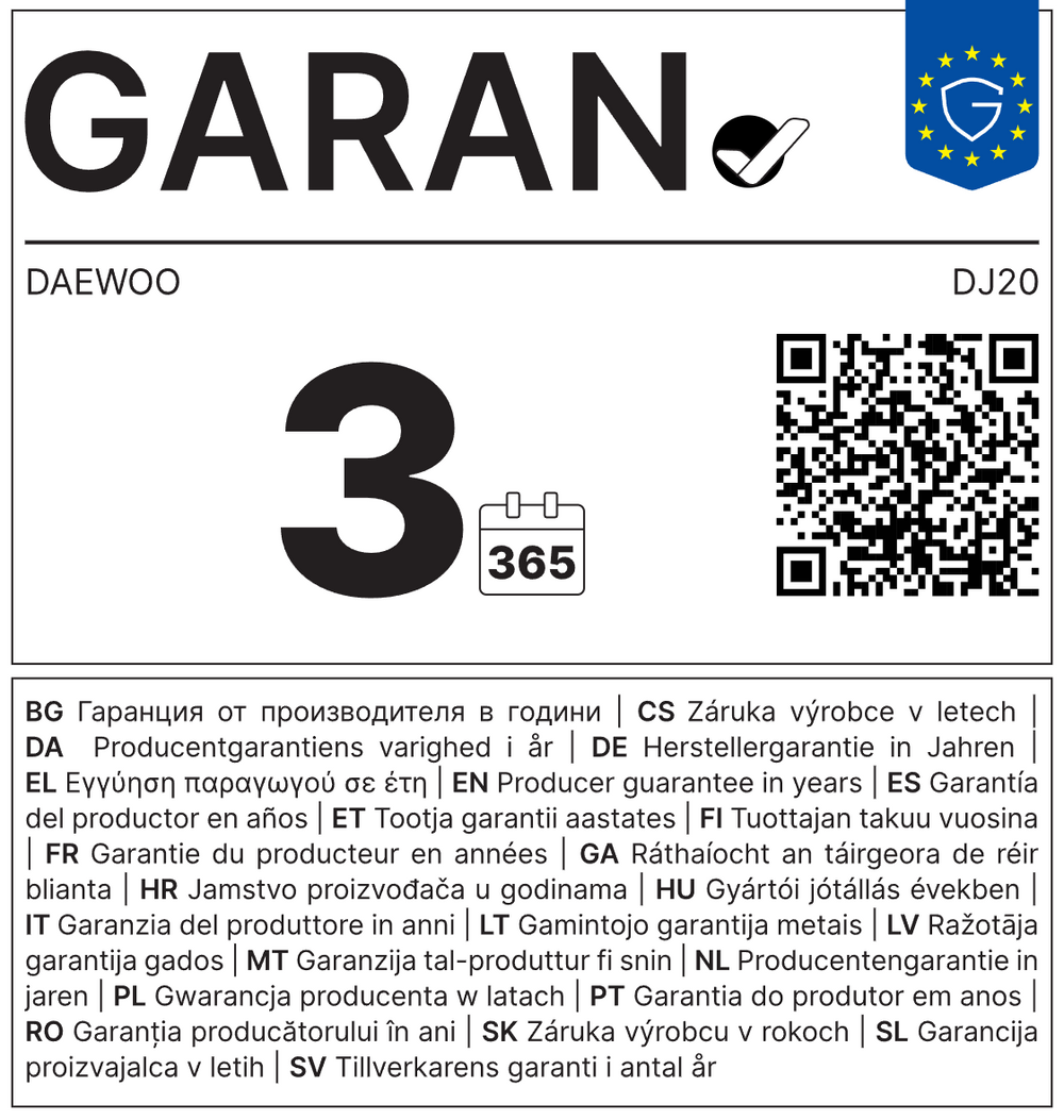 Eticheta GARAN – garanție comercială de durabilitate oferită de producător
